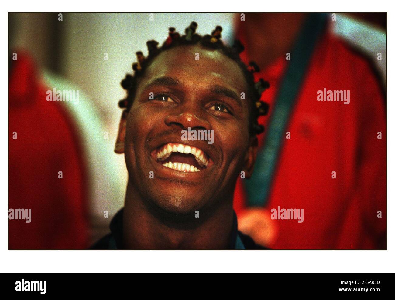 British Olympic Medalists arrive home at Heathrow airport....Audley Harrison Super Heavyweight Boxing. Pic David Sandison 3/10/2000 Stock Photo