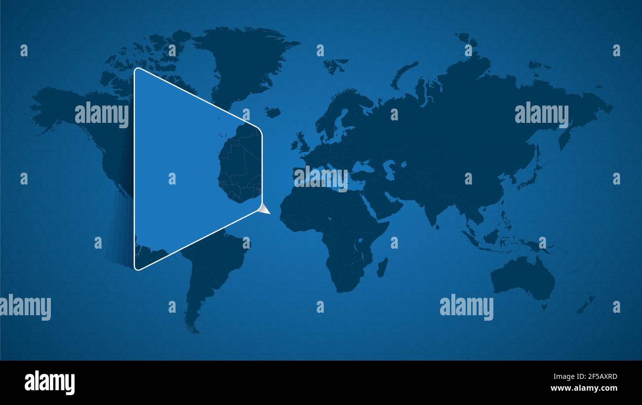 Detailed world map with pinned enlarged map of Cape Verde and