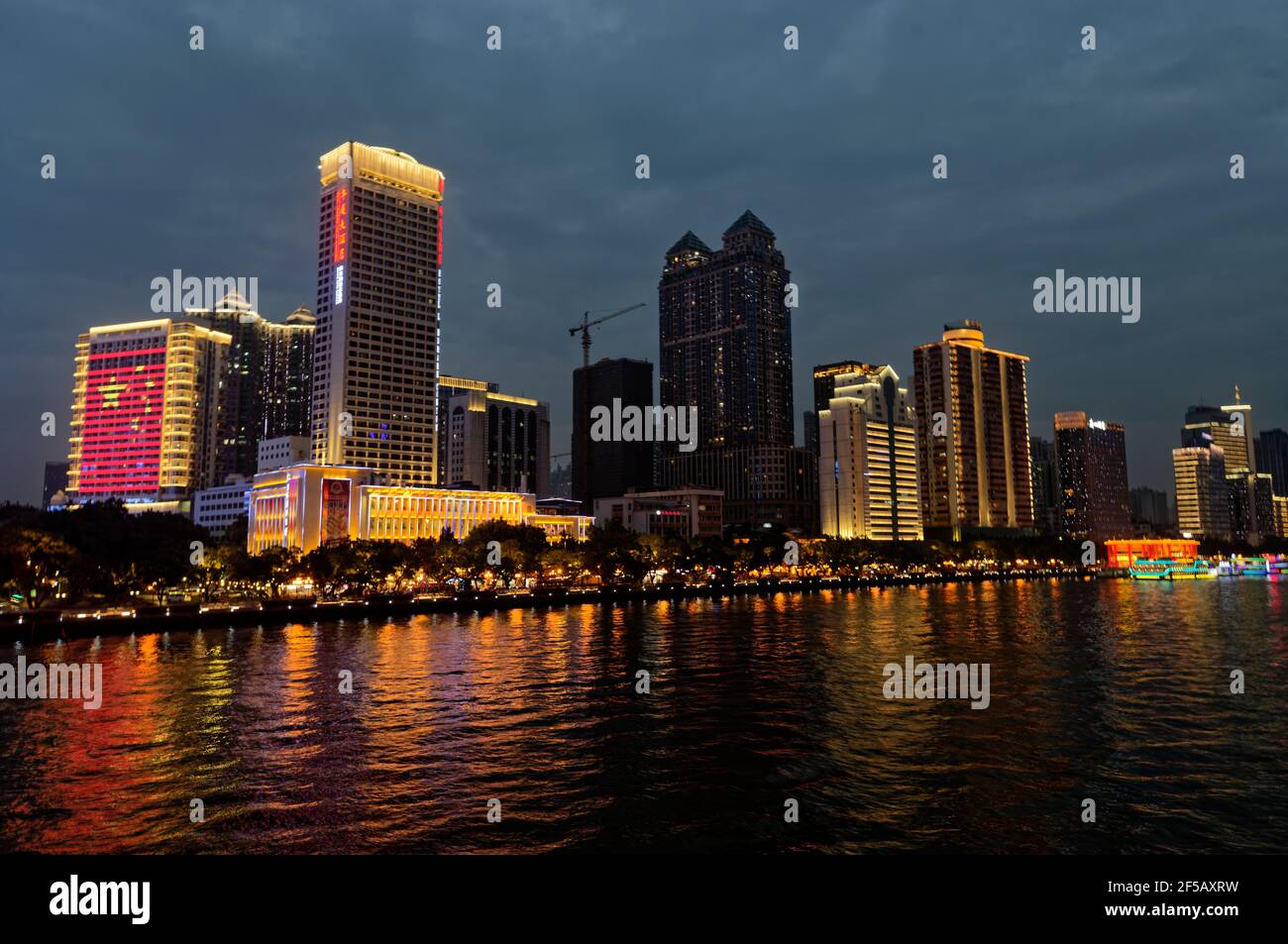 Cityscape night lights china guangzhou riverside Stock Photo Alamy