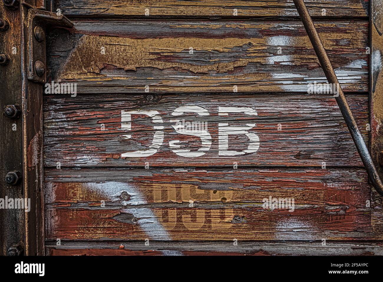 detail of old wagon with peeled paint on the planks, Copenhagen, Mars 20, 2021 Stock Photo