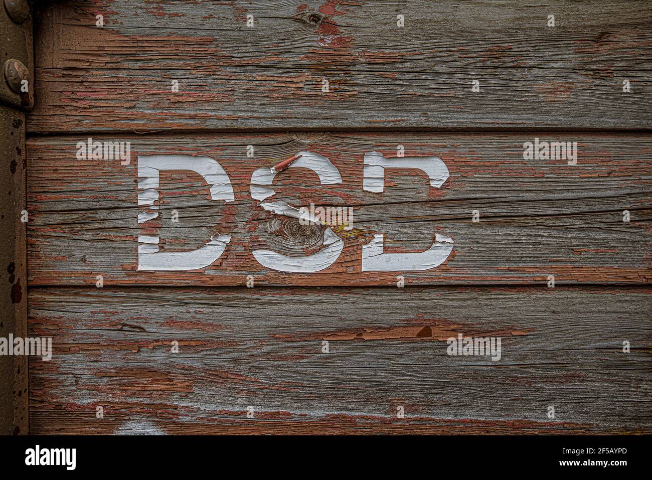 DSB logo on the planks of an old railway carriage, Copenhagen, Mars 20, 2021 Stock Photo