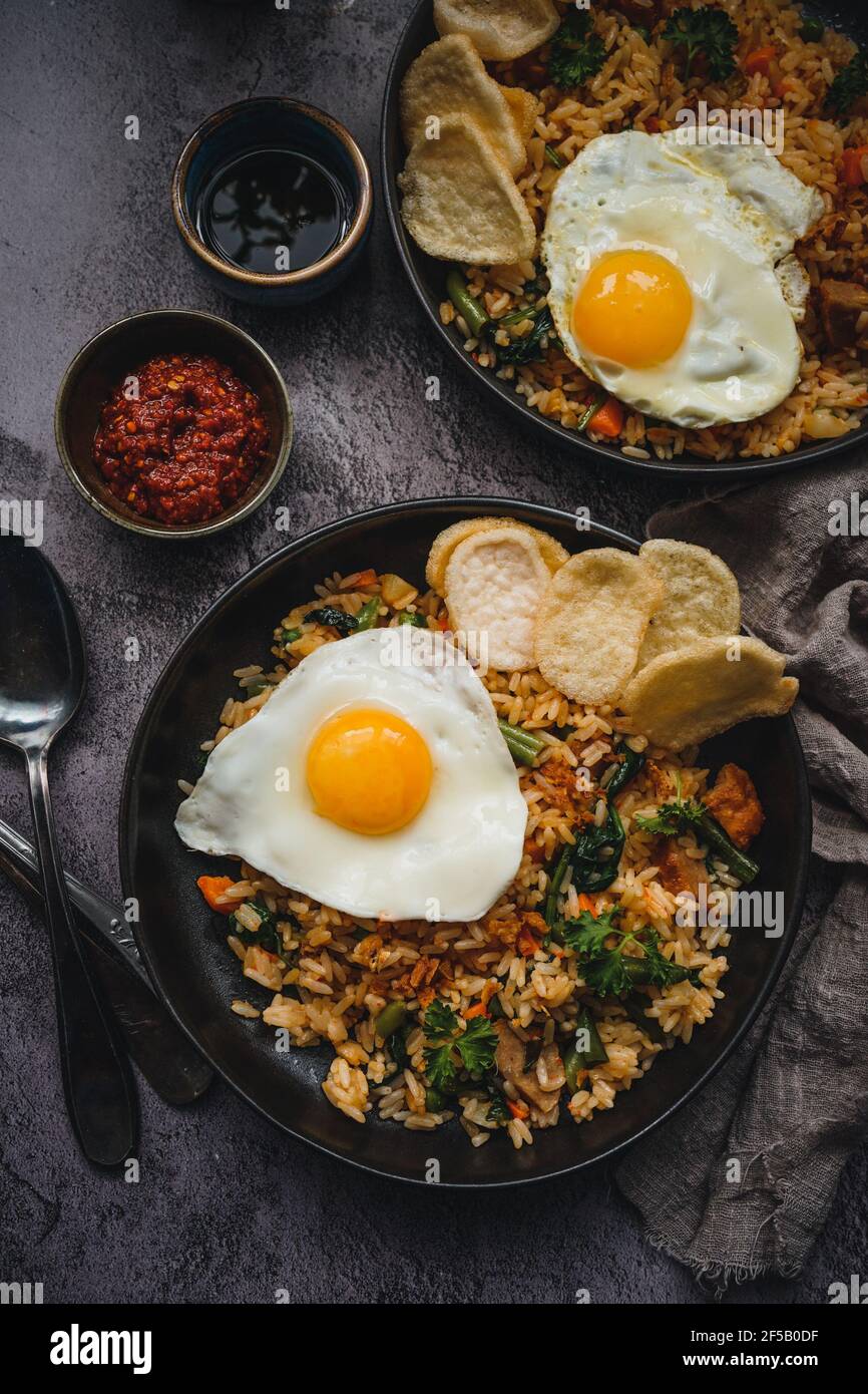 Indonesian Rice Indonesian Fried Rice Nasi Goreng served with soya sauce, chilli paste ...
