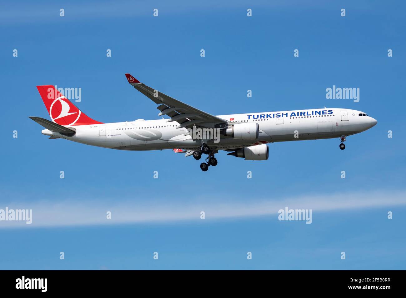 Turkish Airlines Airbus A330-300 TC-JOH passenger plane landing at Istanbul Ataturk Airport Stock Photo