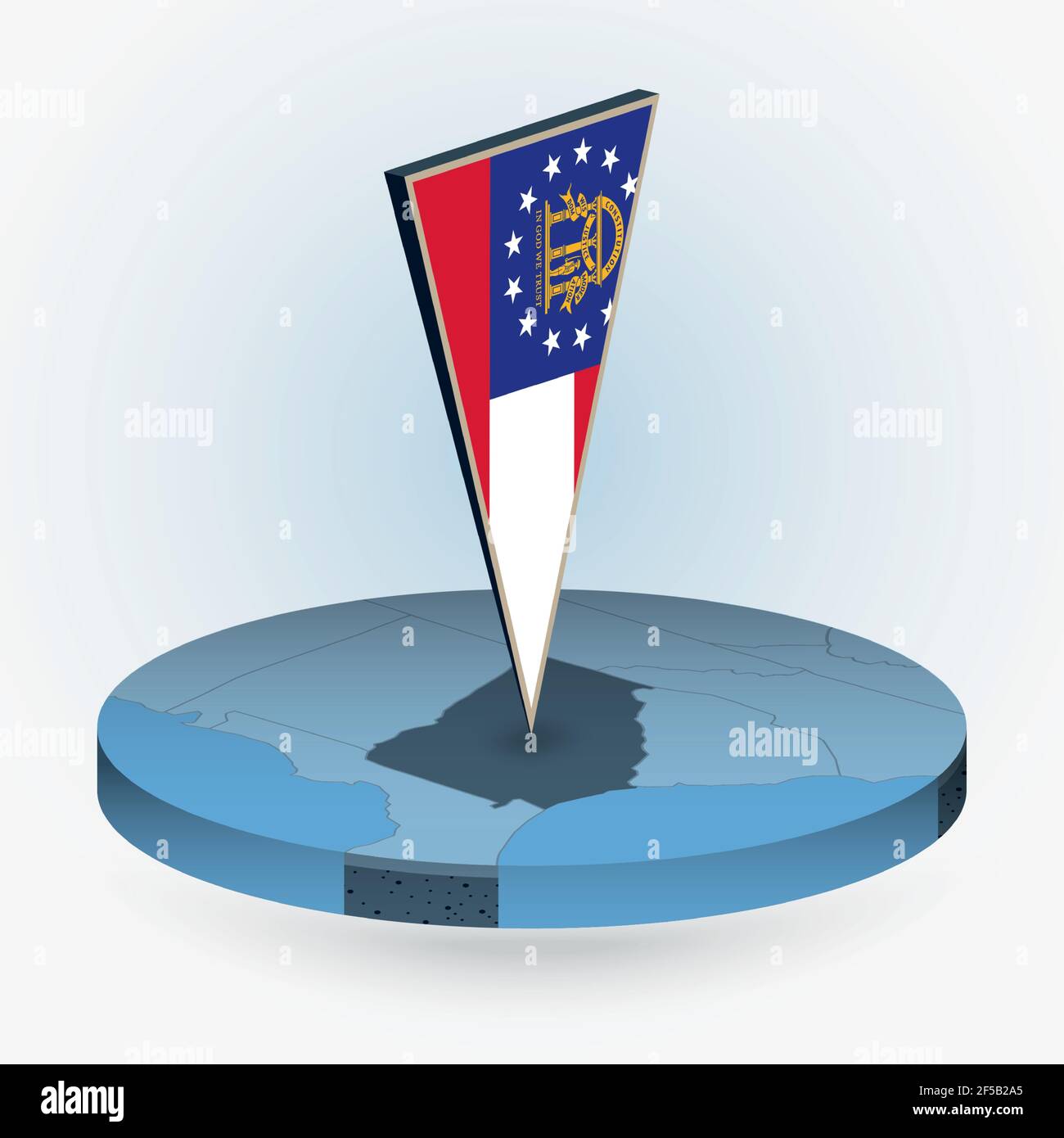 Georgia map in round isometric style with triangular 3D flag of US ...