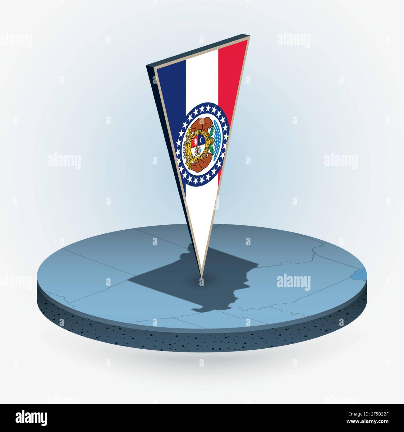 Missouri map in round isometric style with triangular 3D flag of US ...
