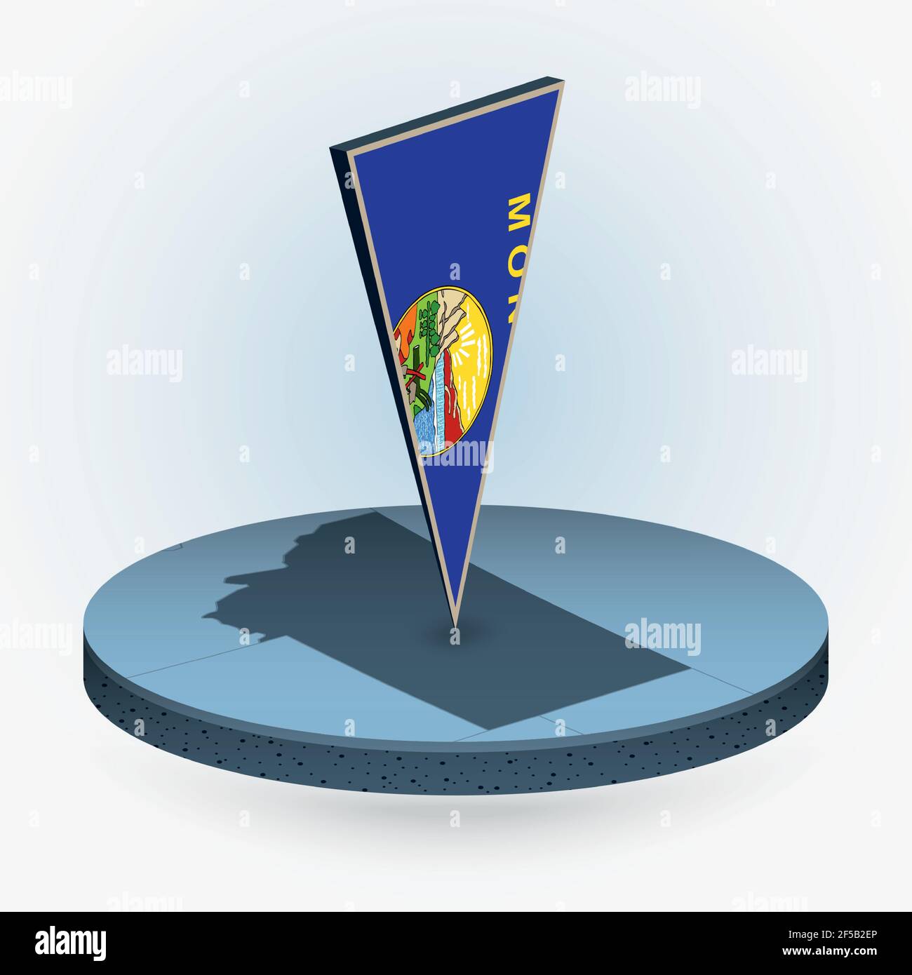 Montana map in round isometric style with triangular 3D flag of US ...