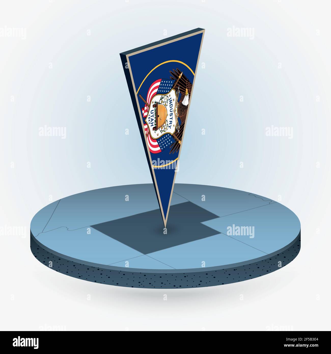 Utah map in round isometric style with triangular 3D flag of US State ...