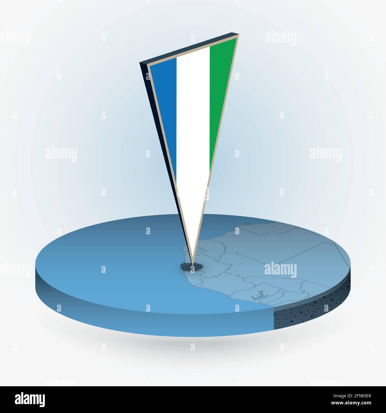 Sierra Leone map in round isometric style with triangular 3D flag of ...