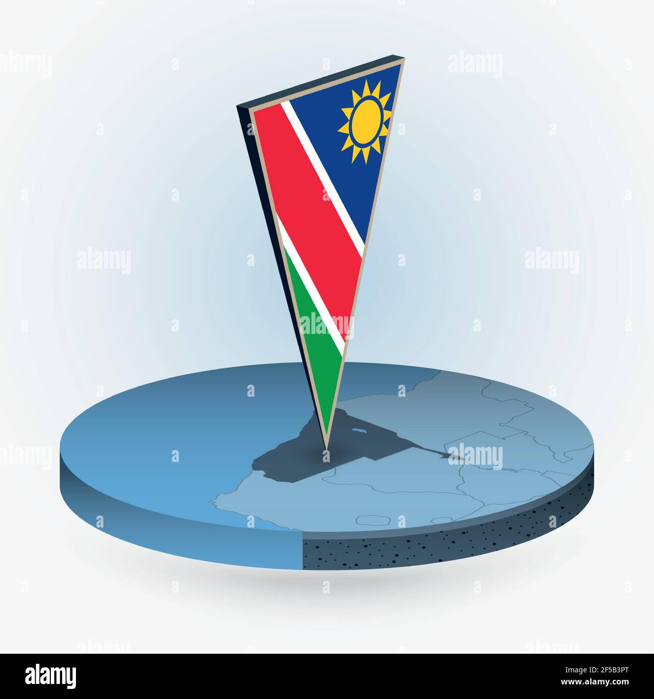 Namibia map in round isometric style with triangular 3D flag of Namibia, vector map in blue color. Stock Vector