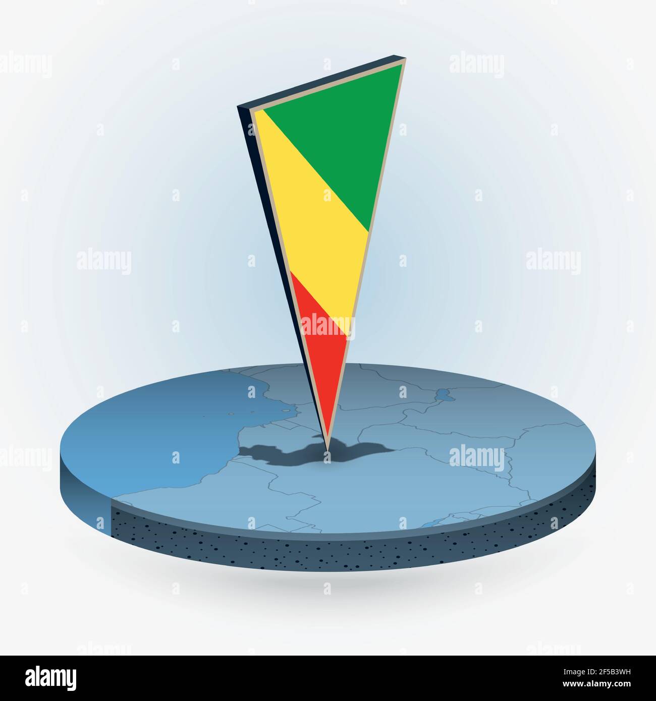 Congo map in round isometric style with triangular 3D flag of Congo ...