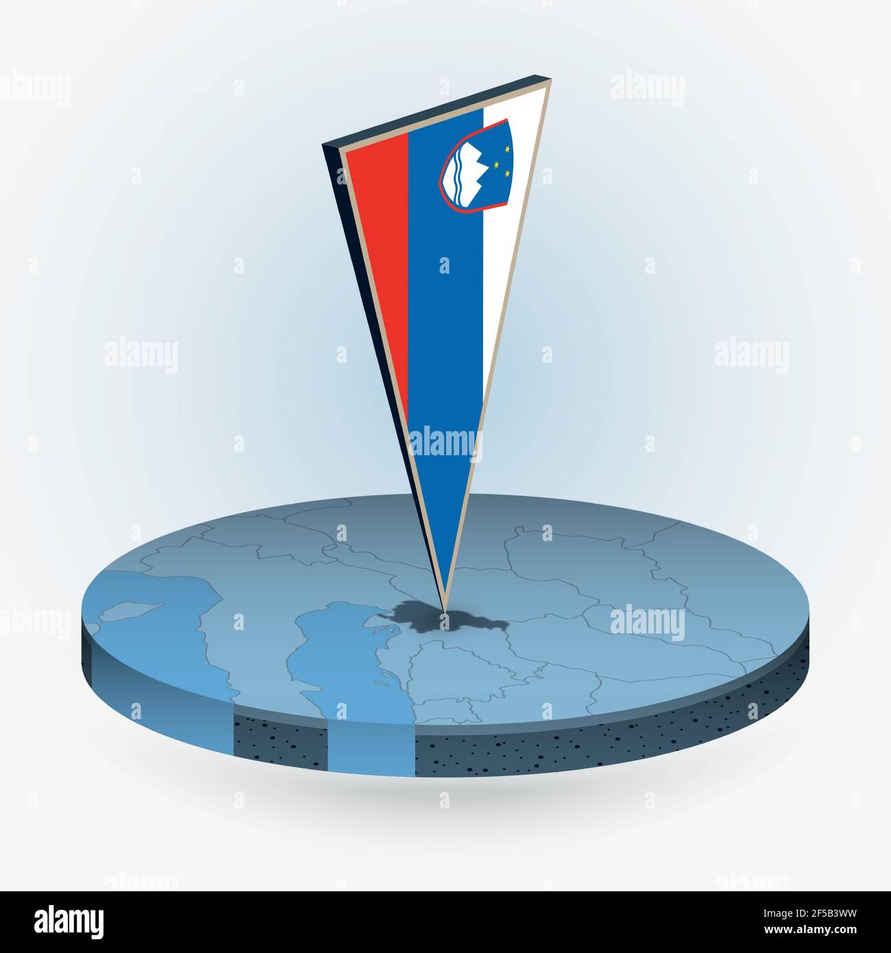 Slovenia map in round isometric style with triangular 3D flag of ...