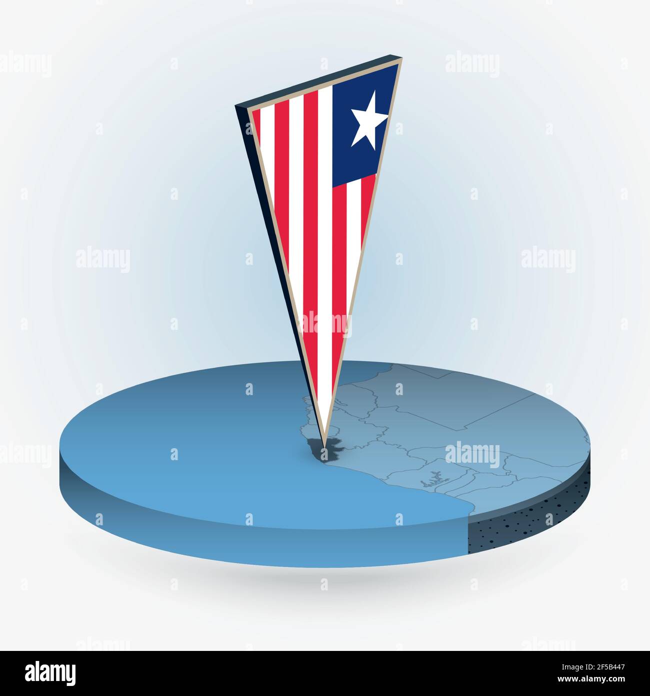Liberia map in round isometric style with triangular 3D flag of Liberia ...