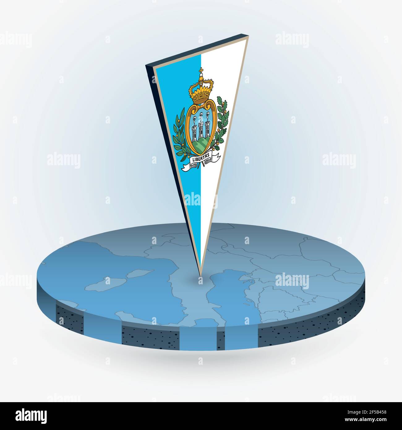 San Marino map in round isometric style with triangular 3D flag of San ...