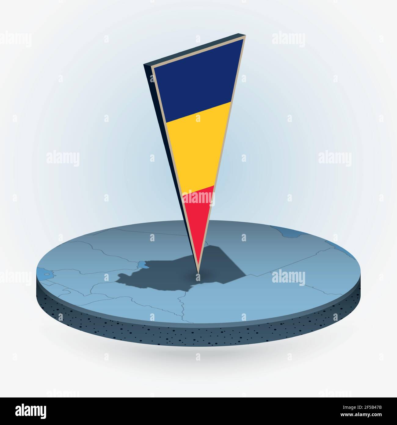Chad map in round isometric style with triangular 3D flag of Chad ...