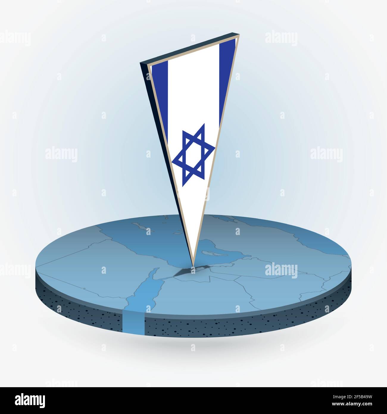 Israel map in round isometric style with triangular 3D flag of Israel ...