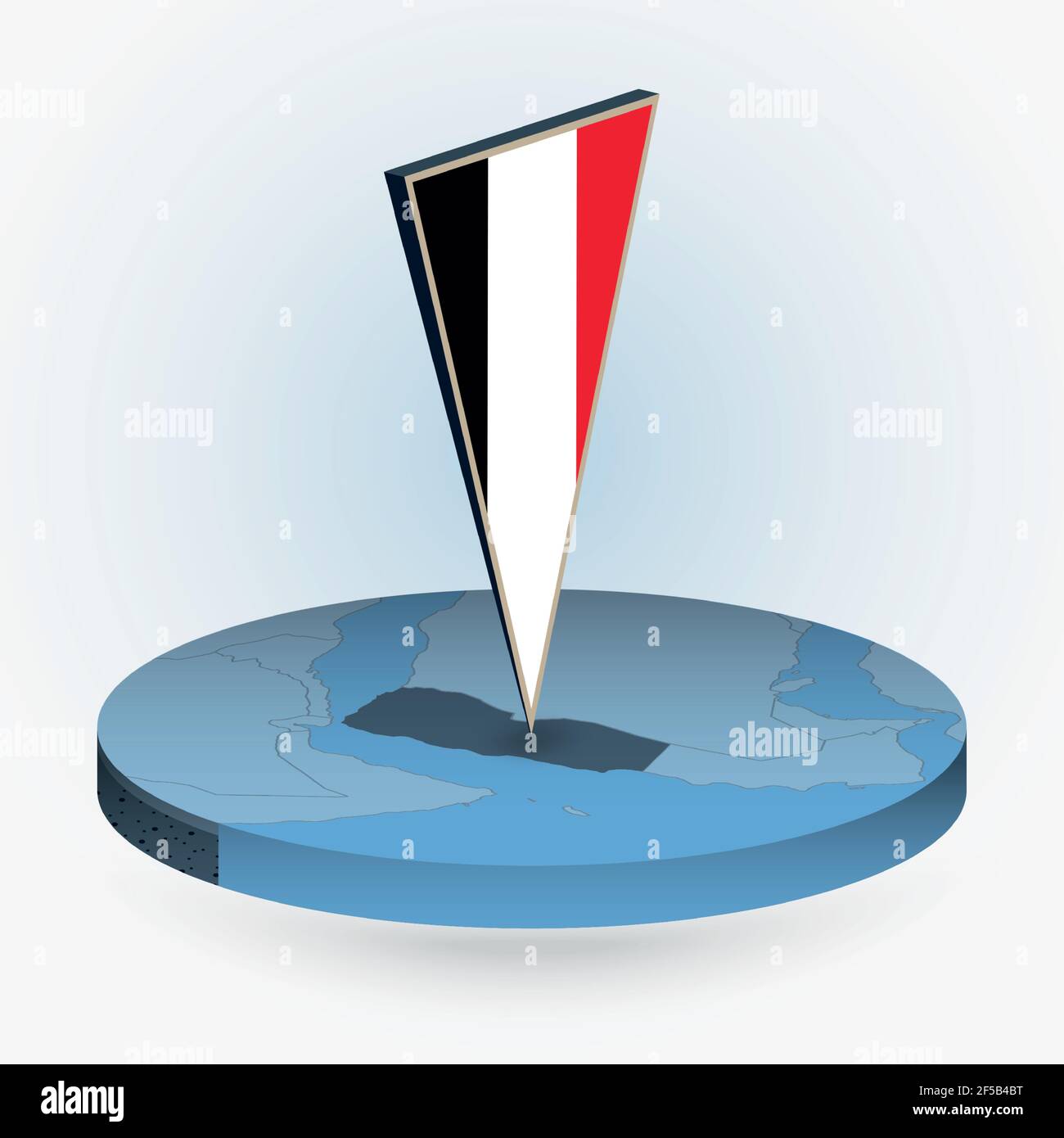 Yemen map in round isometric style with triangular 3D flag of Yemen ...