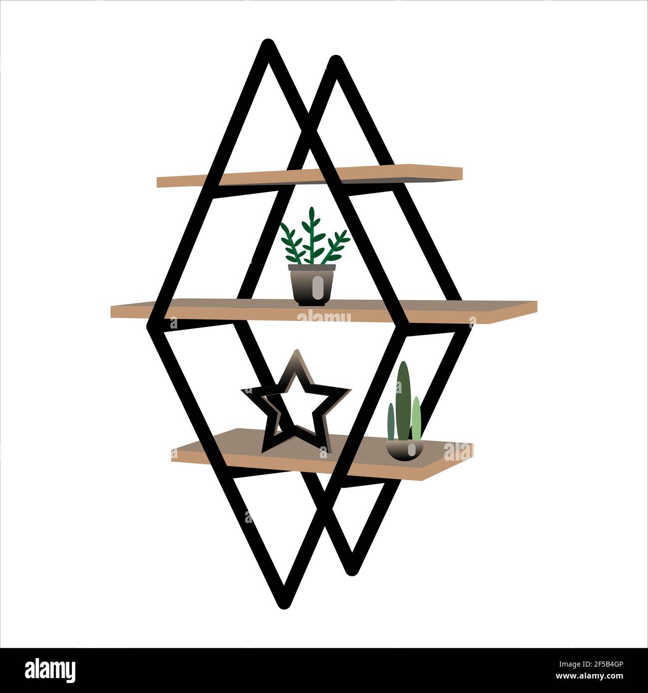 Image showcasing Loft style wooden wall shelf with metal frame. Decorations for the ...