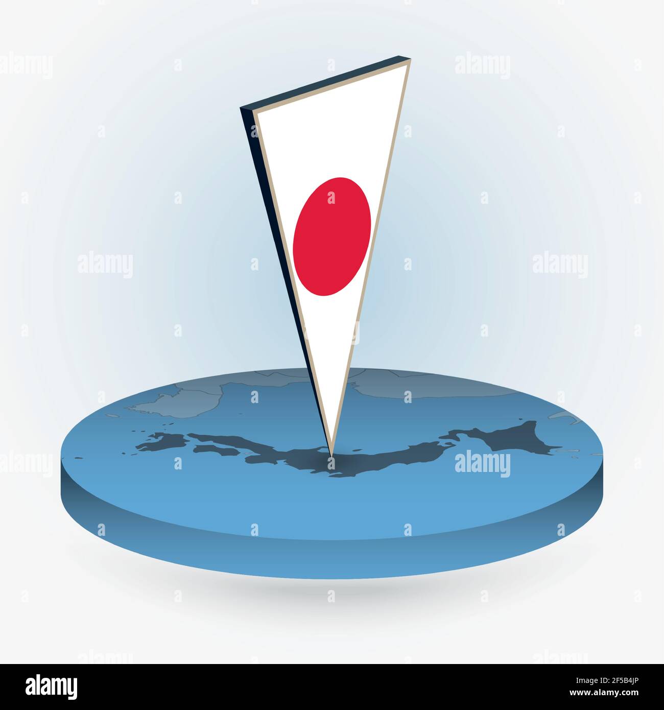 Japan map in round isometric style with triangular 3D flag of Japan ...