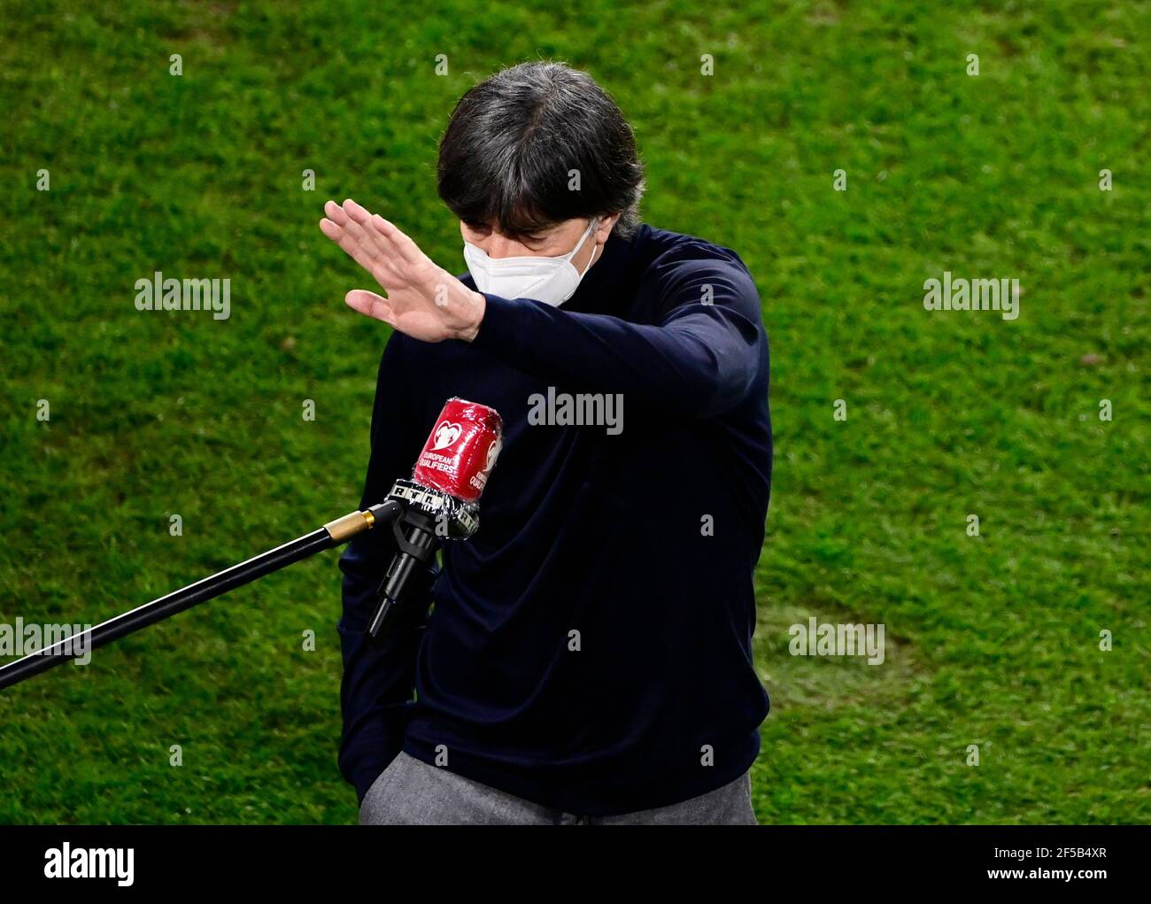 Soccer Football - World Cup Qualifiers Europe - Group J - Germany v Iceland - MSV-Arena, Duisburg, Germany - March 25, 2021 Germany coach Joachim Low is interviewed before the match Pool via REUTERS/Tobias Schwarz Stock Photo