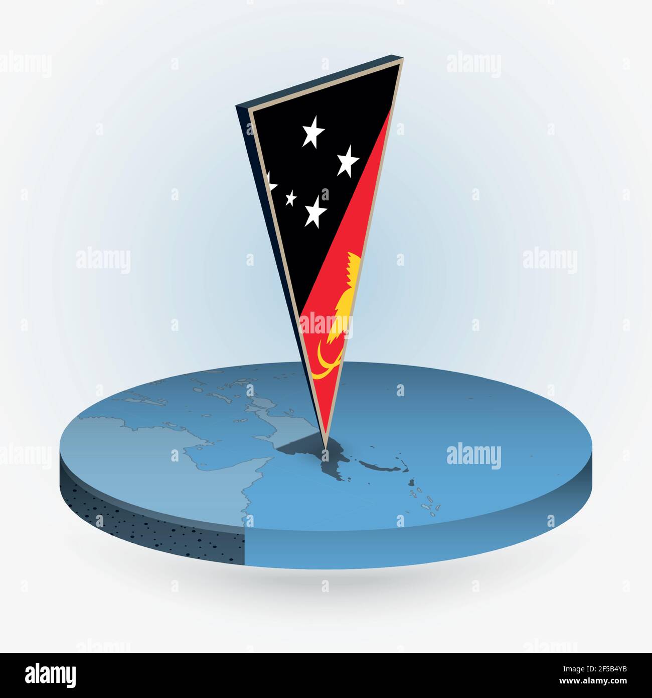 Papua New Guinea map in round isometric style with triangular 3D flag ...