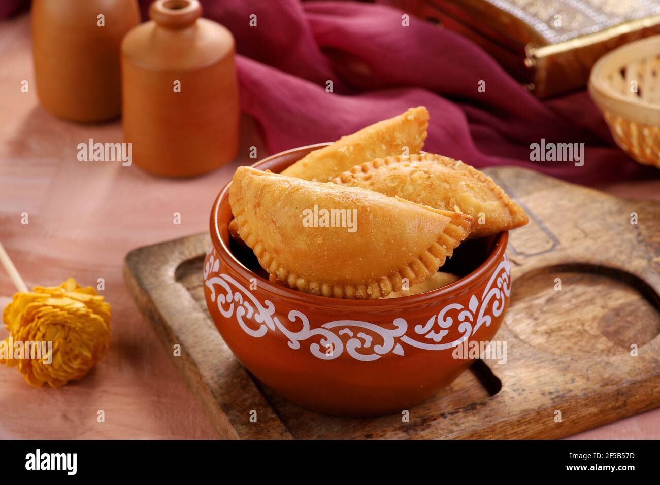 Indian Traditional Sweet Food Gujiya or Gujia made during the Holi Festival Stock Photo