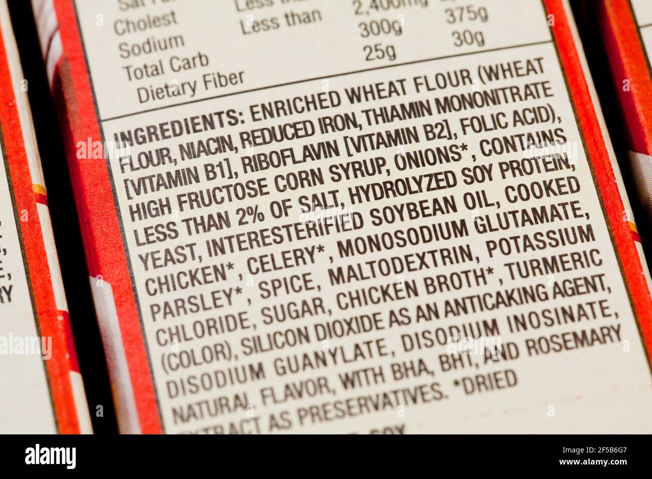 Ingredients list on stuffing box USA Stock Photo Alamy