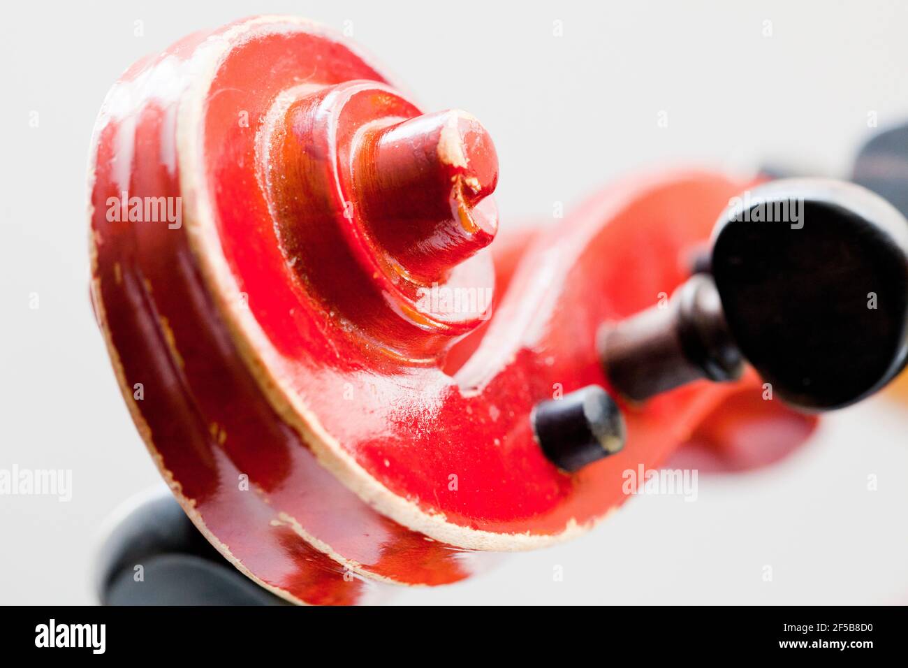 Closeup of violin pegbox and scroll Stock Photo