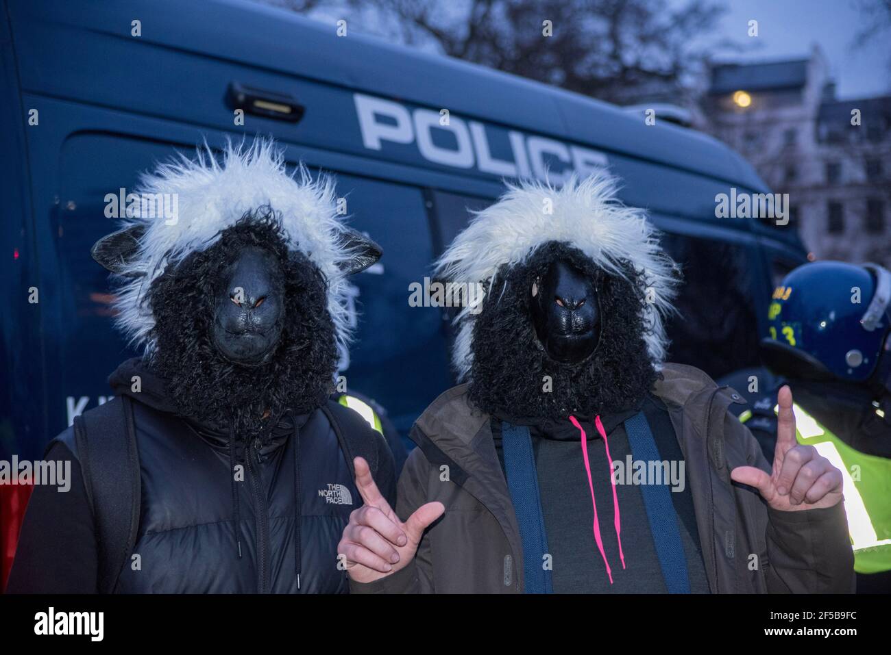 London, 20th March, 2021. Protesters 'don't follow the sheep' during Anti-lockdown protests in London, UK. Credit: Kevin Seivwright/Alamy Live News. Stock Photo