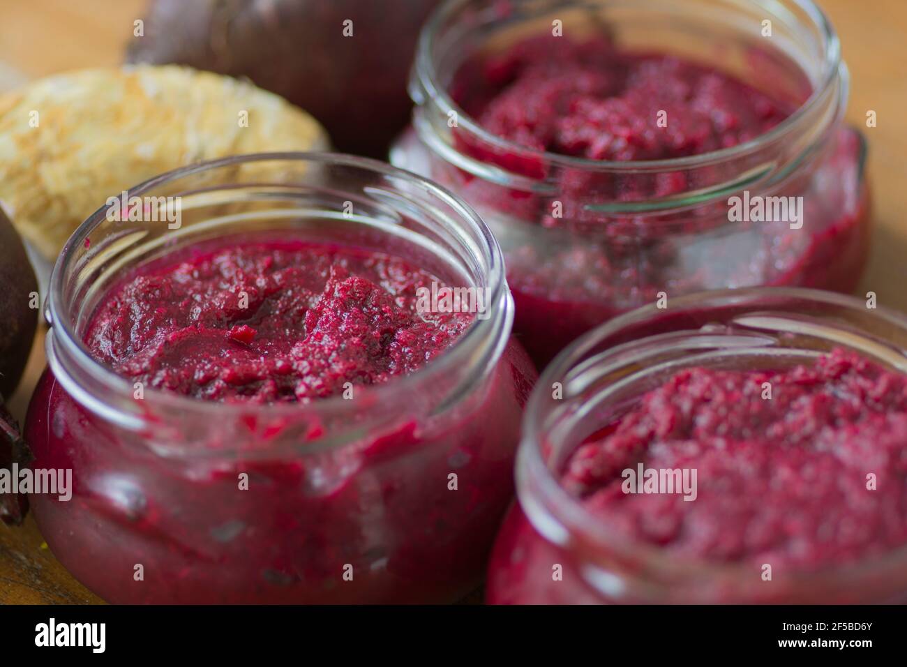 Bowls of homemade Red Chrain, a spicy paste made of grated Horseradish ...