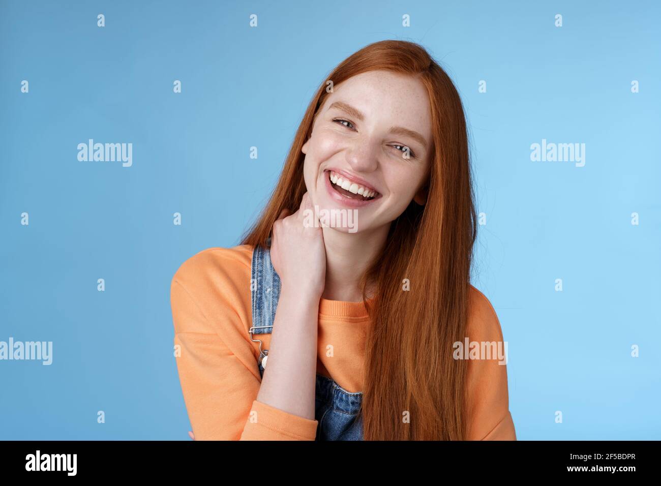 Carefree silly flirty young redhead girlfriend having fun enjoying lovely  date summer evening laughing out loud smiling broadly tilting head touching  Stock Photo - Alamy