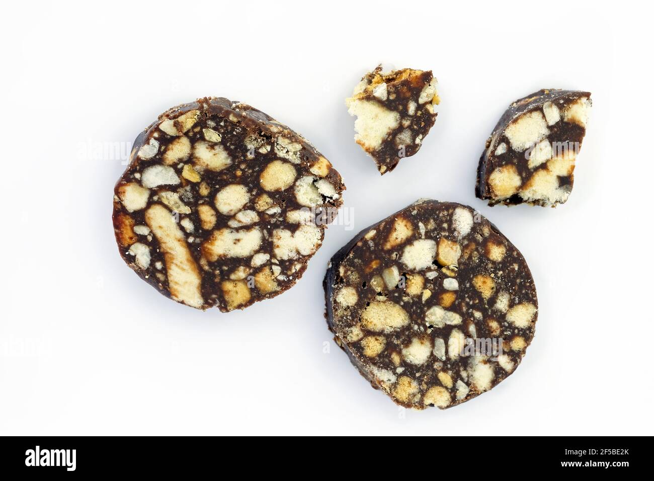 Chocolate biscuits with pieces of nuts and white biscuits. Homemade