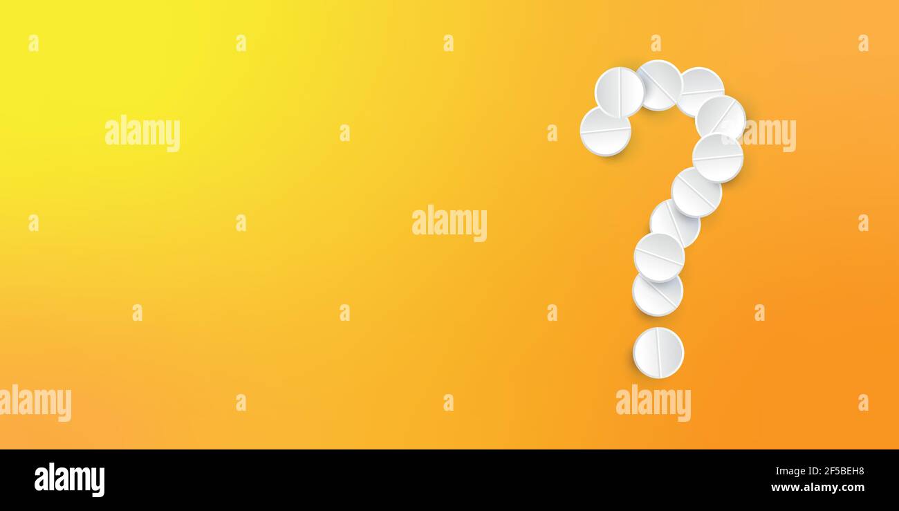 Pharmaceutical pills on a orange background. Concept question mark Stock Vector