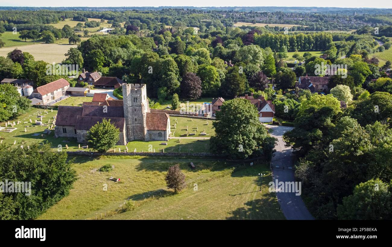 Aerial view of St Mary's and All Saints church in the village of Boxley ...