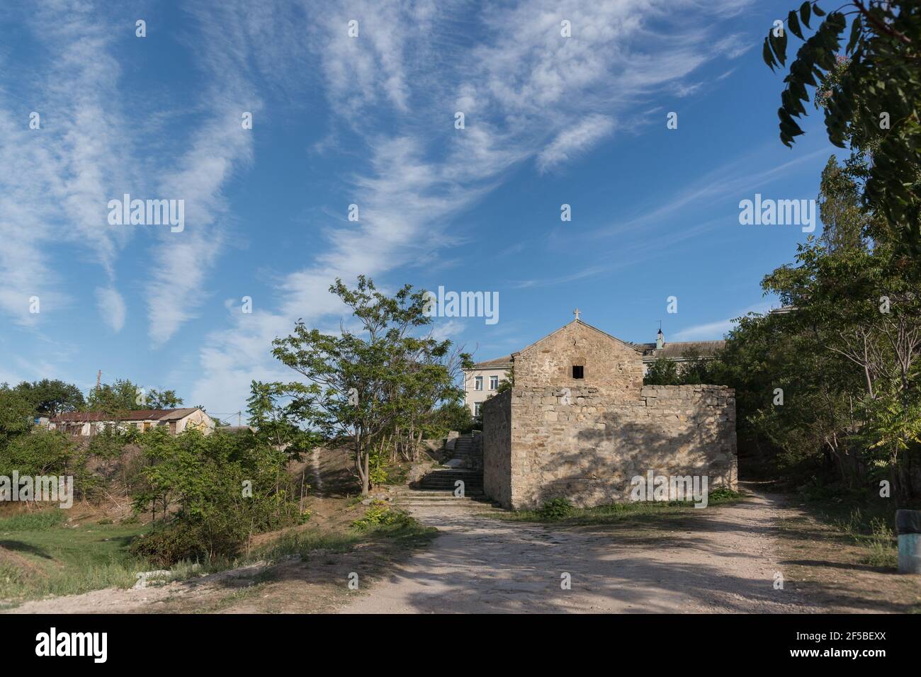 The Church of St. John the Theologian, belonging to the buildings of the Genoese fortress of Quarantine in Feodosia, according to existing data, was b Stock Photo