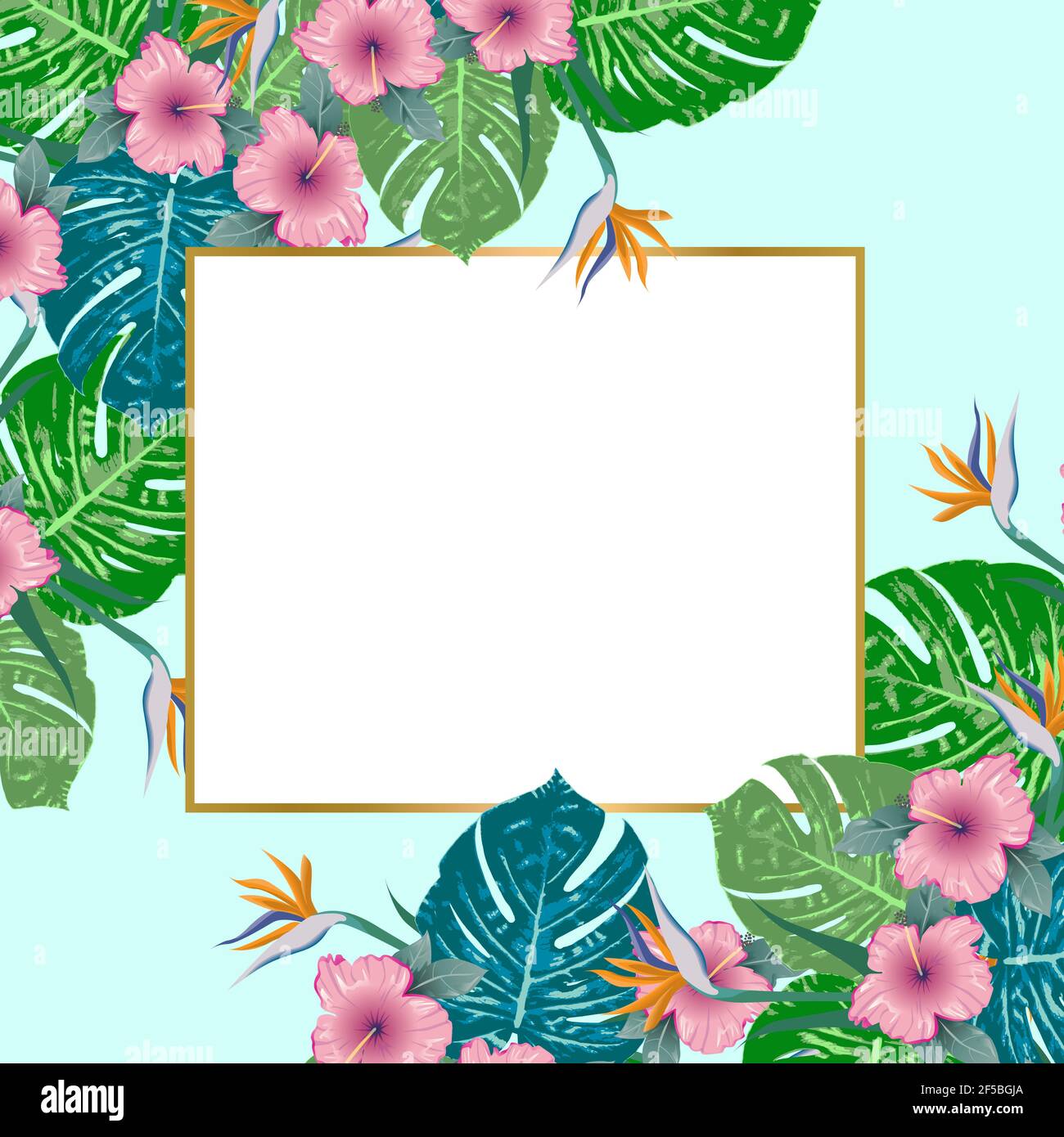Vector banner Summer green tropical flyer monstera palm leaves Copy ...
