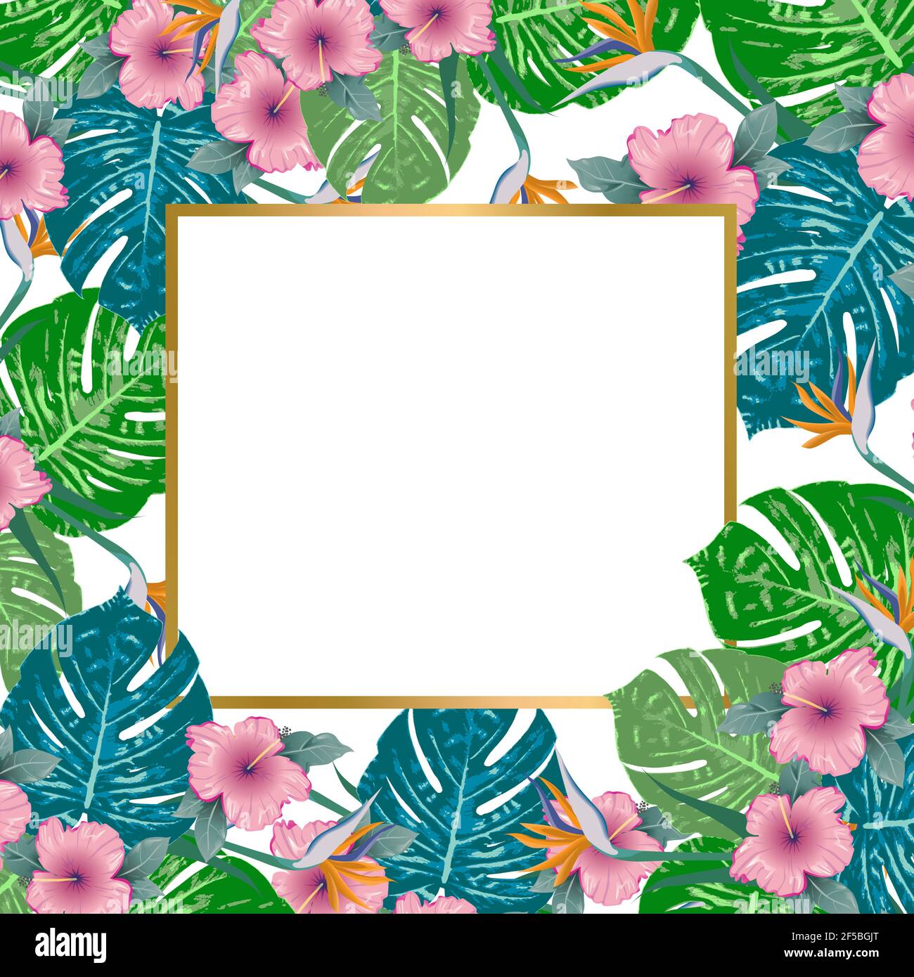 Vector banner Summer green tropical flyer monstera palm leaves Copy ...