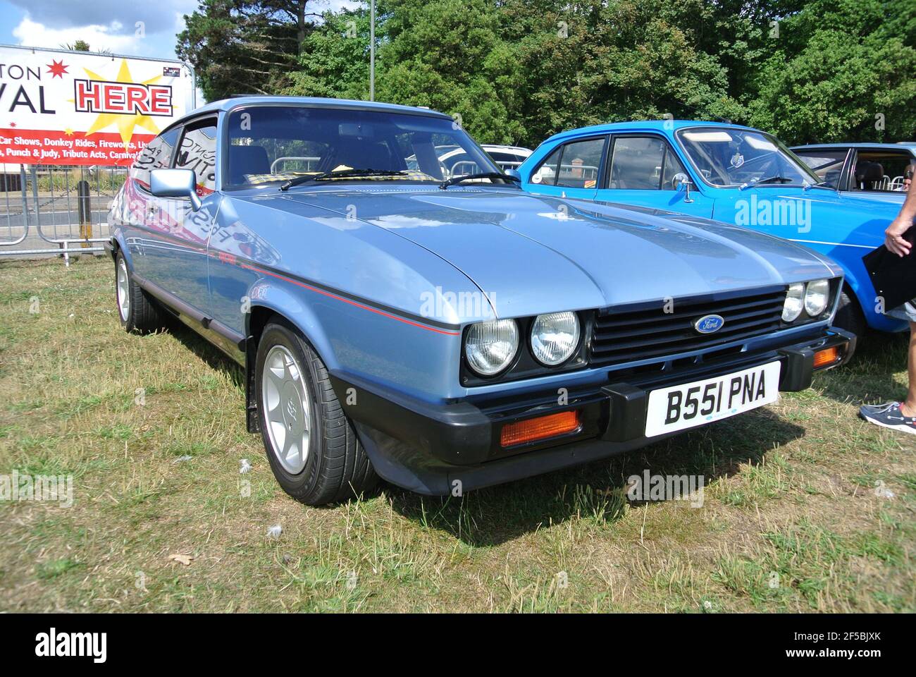 A 1984 Ford Capri 2.0L S parked up on display at Riviera classic car