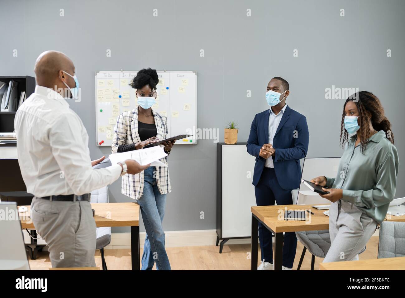 Business Meeting At Law Office Wearing Face Mask Stock Photo Alamy