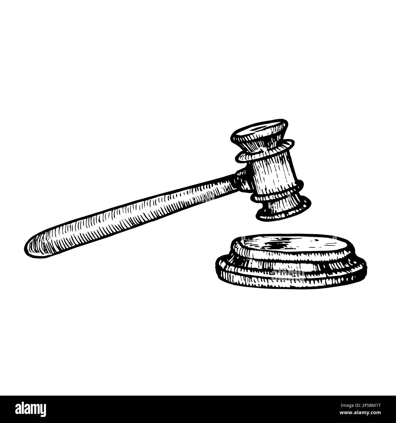 Wooden judge's hammer (gavel) and stand, gravure style hand drawn