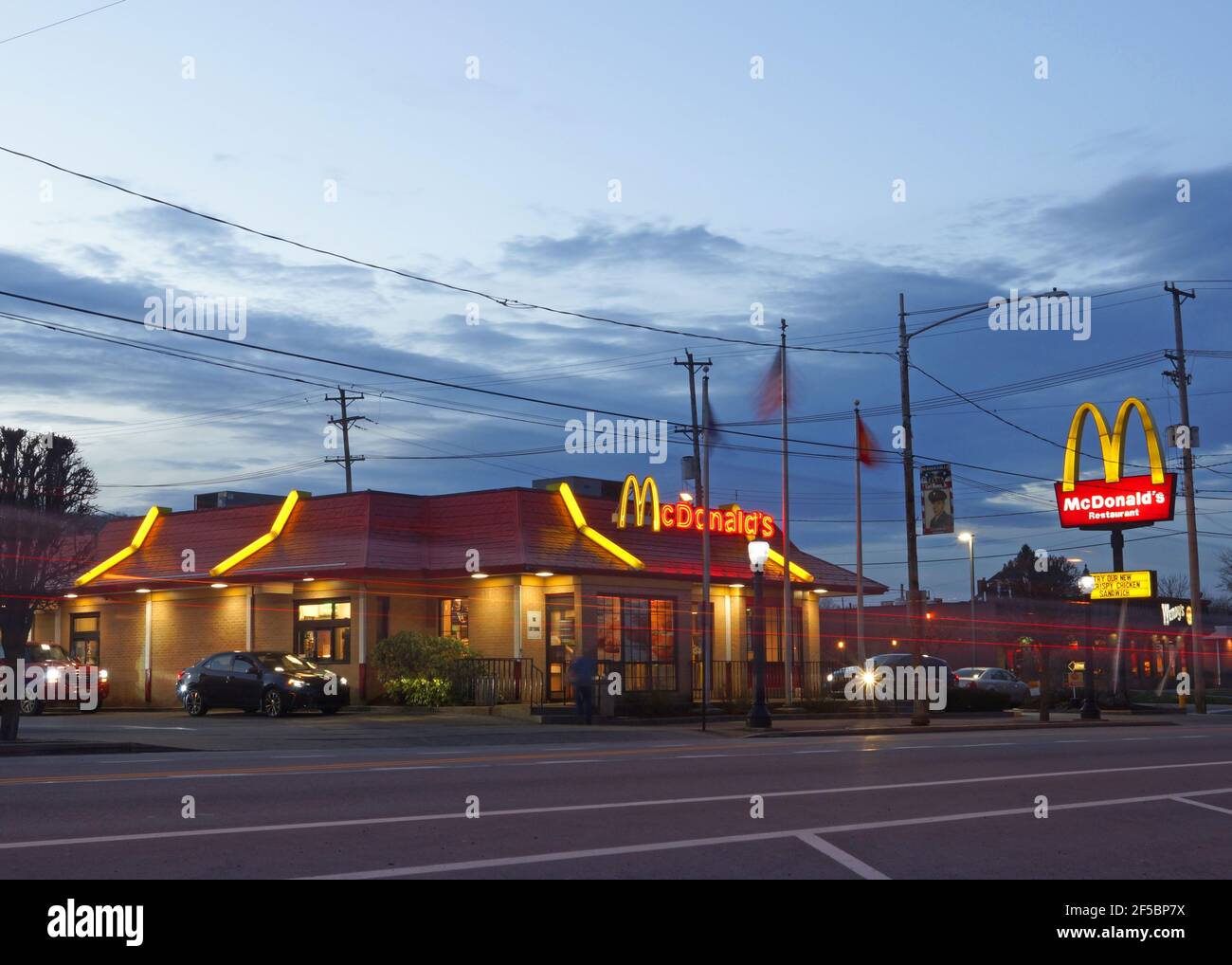 McDonald's Fast Food Restaurant at Dusk Stock Photo