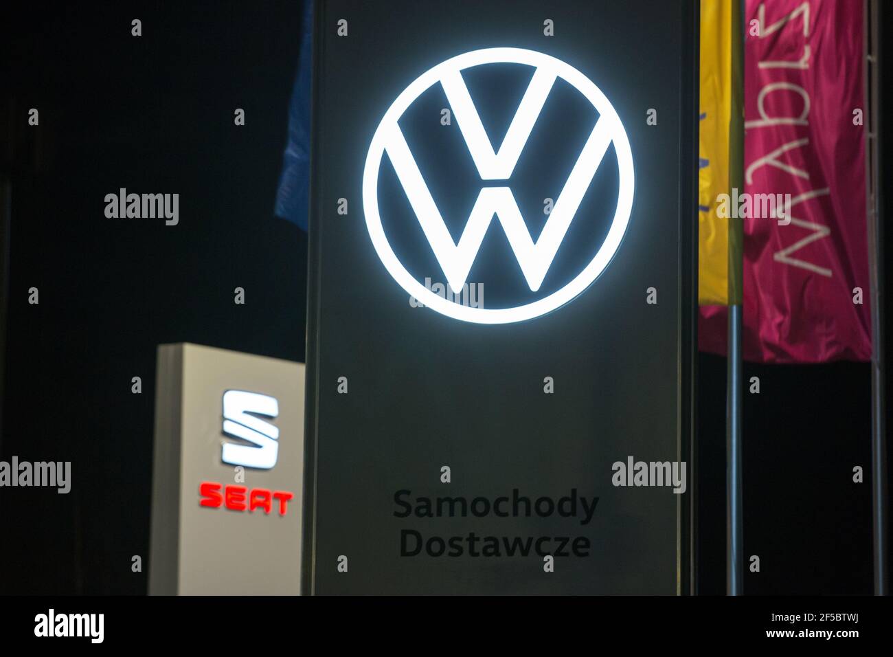 A view of Volkswagen and Seat brand logos in Lubin. (Photo by Karol Serewis / SOPA Images/Sipa USA) Stock Photo