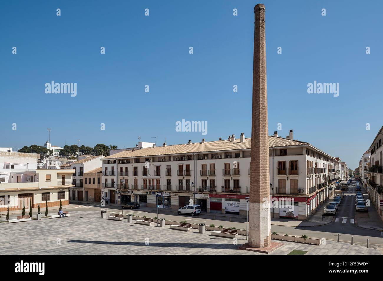 Chimney of the Conservera Chulvi, an emblematic factory from the early 20th century that closed in El Puig, Valencia, Spain, Europe Stock Photo