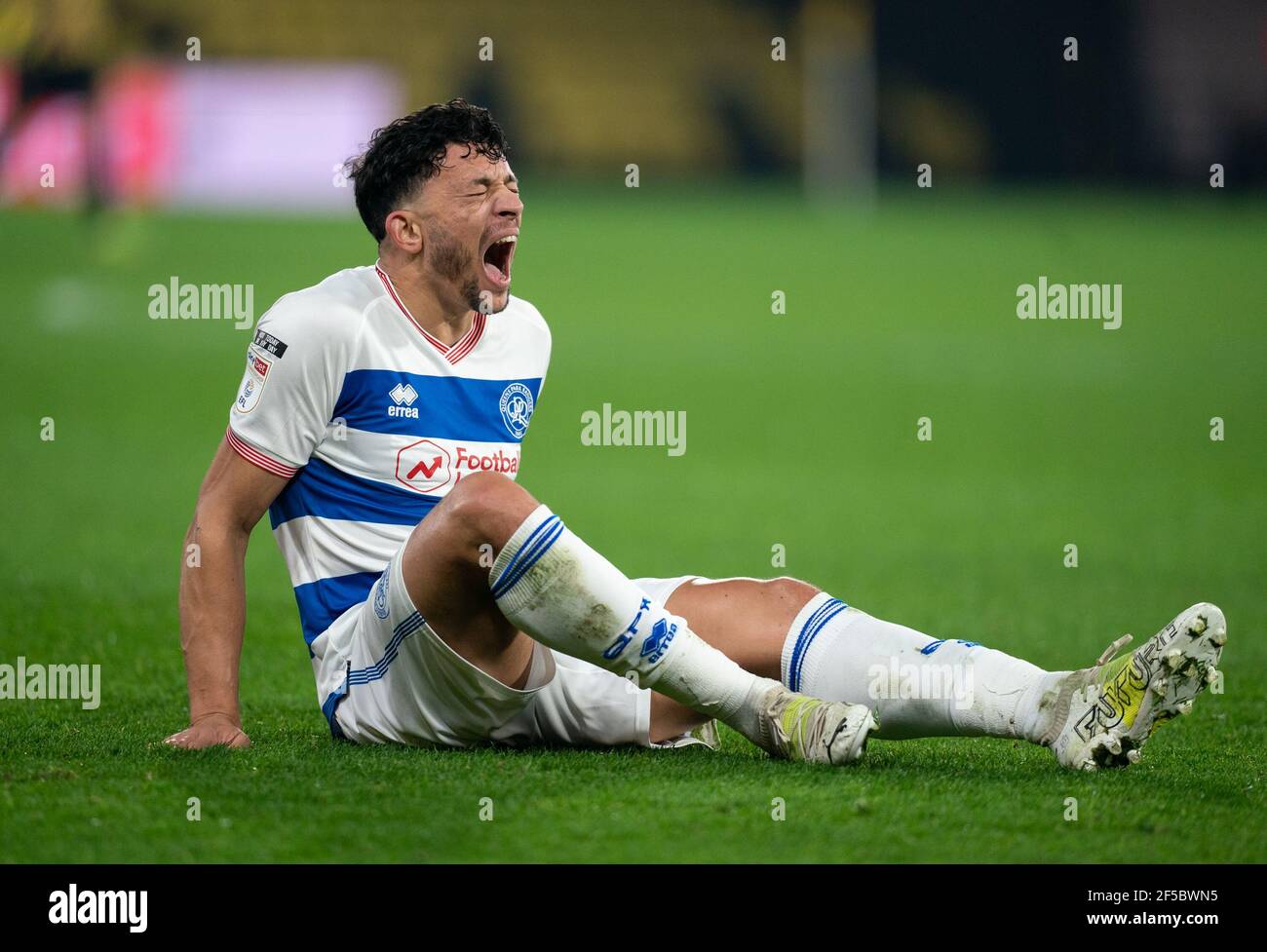 Macauley Bonne of QPR during the Sky Bet Championship behind closed doors match between Watford and Queens Park Rangers at Vicarage Road, Watford, Eng Stock Photo