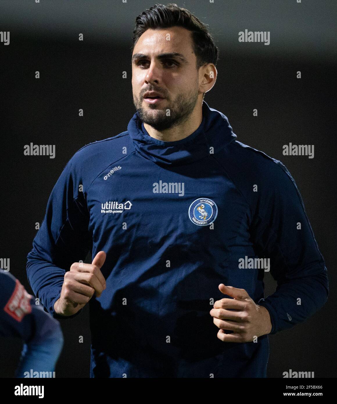 Ryan Tafazolli of Wycombe Wanderers pre match during the Sky Bet Championship behind closed doors match between Wycombe Wanderers and Birmingham City Stock Photo