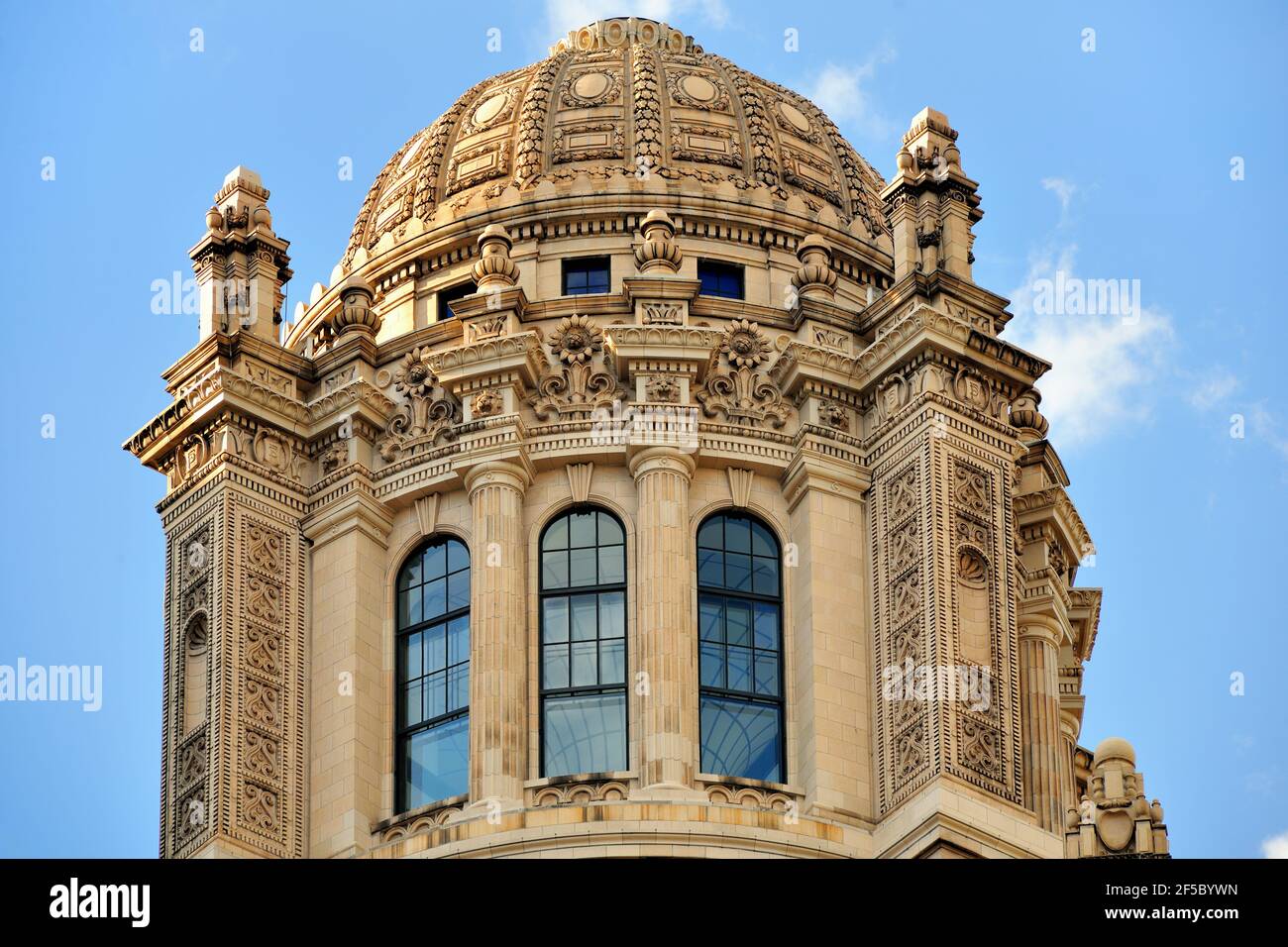 Chicago, Illinois, USA. A true architectural gem, the dome atop the 40-story 35 E. Wacker Drive Building. Stock Photo