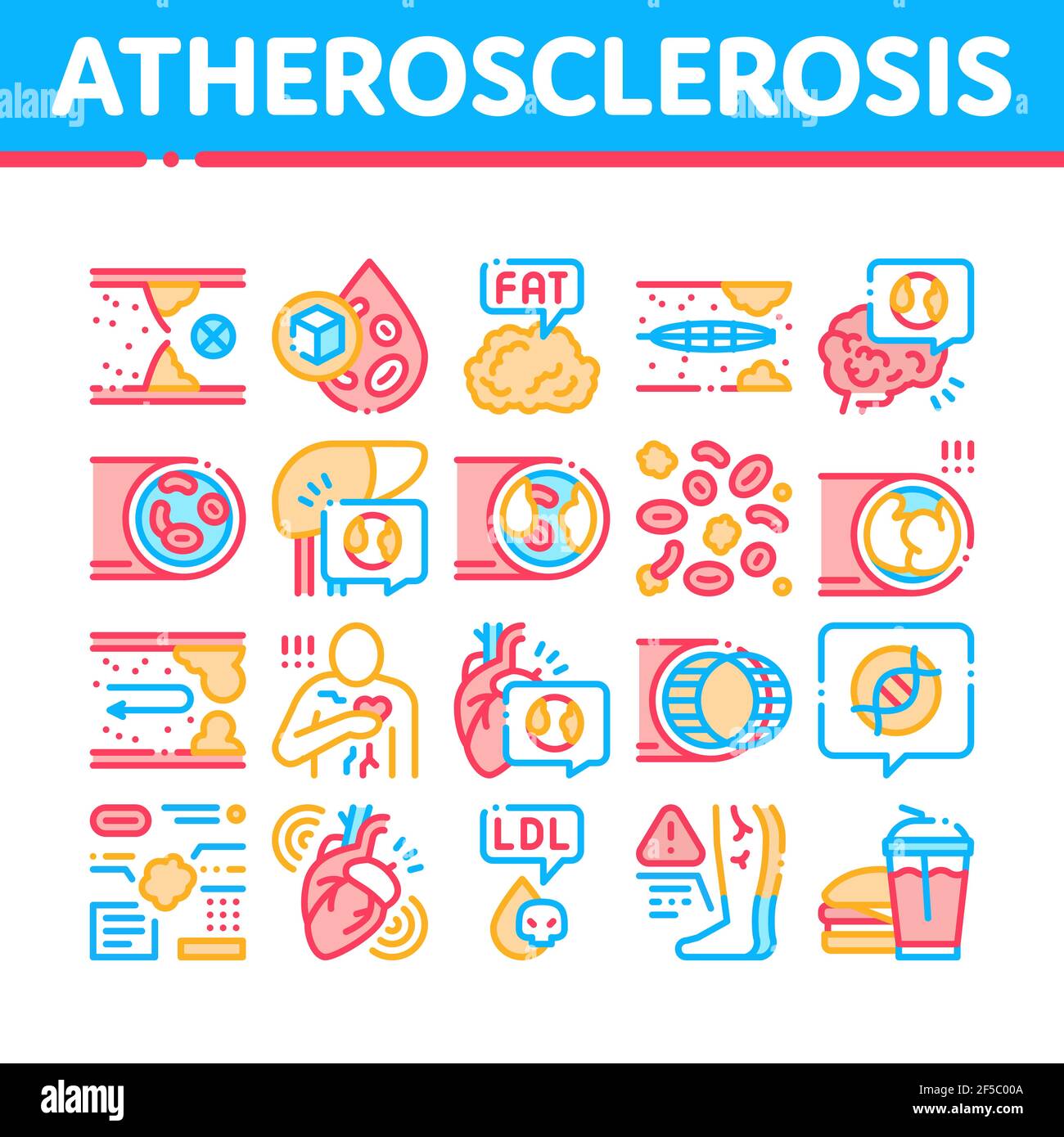Atherosclerosis Vessel Collection Icons Set Vector Illustrations Stock ...