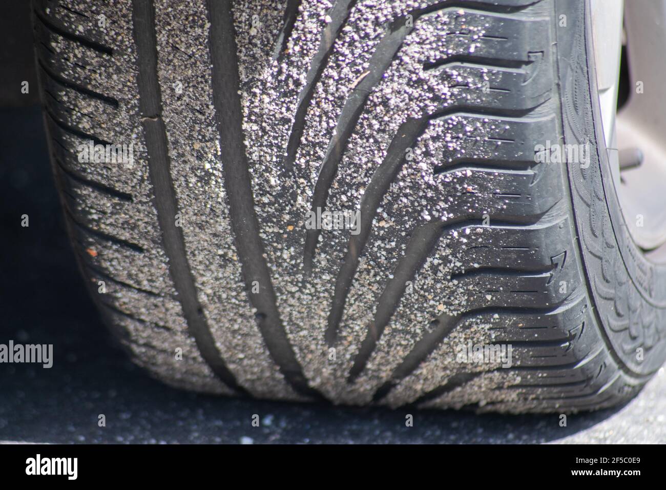 Tyres used with sand attached from traveling Stock Photo