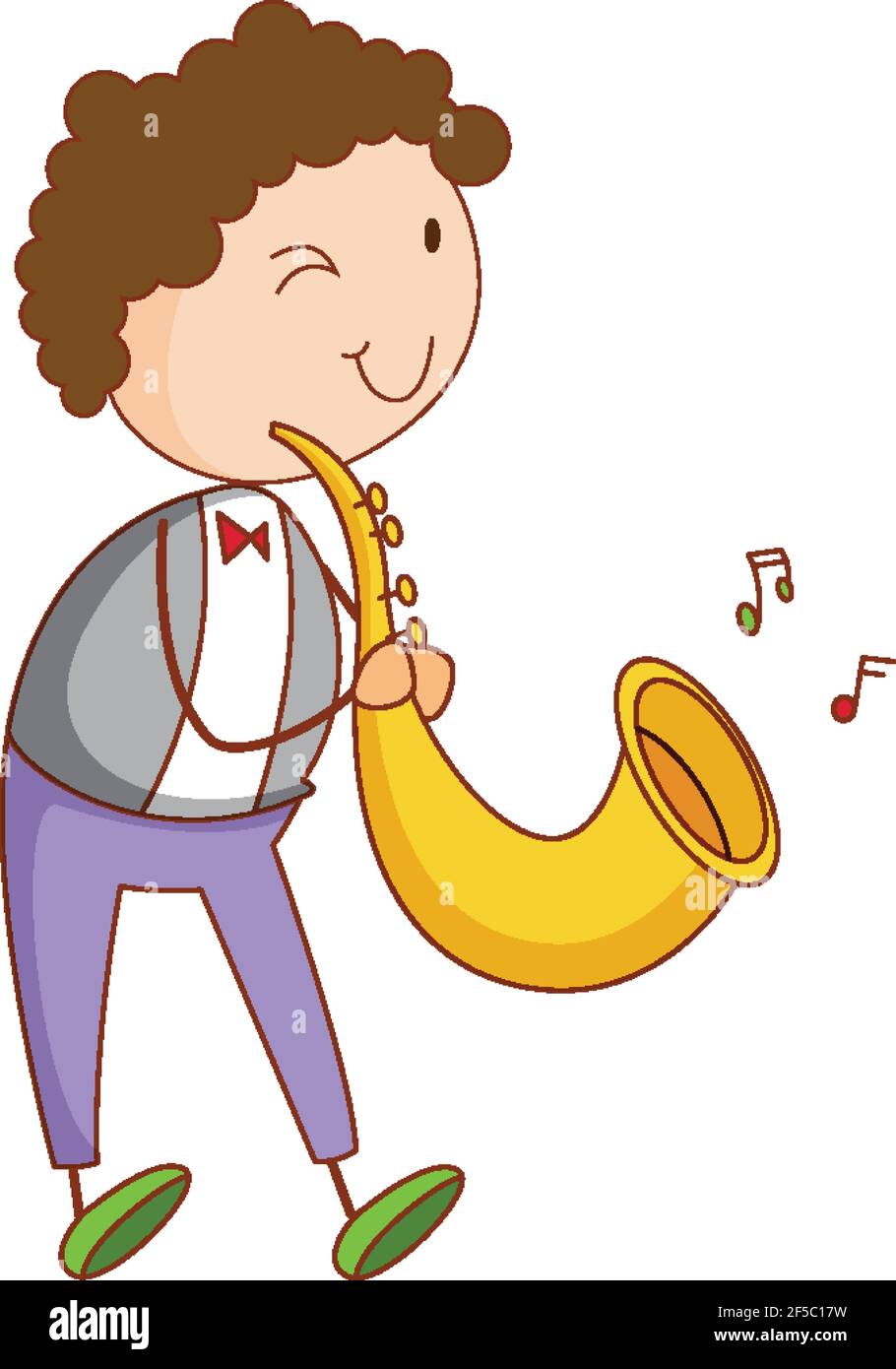 A doodle kid playing saxophone cartoon character isolated illustration