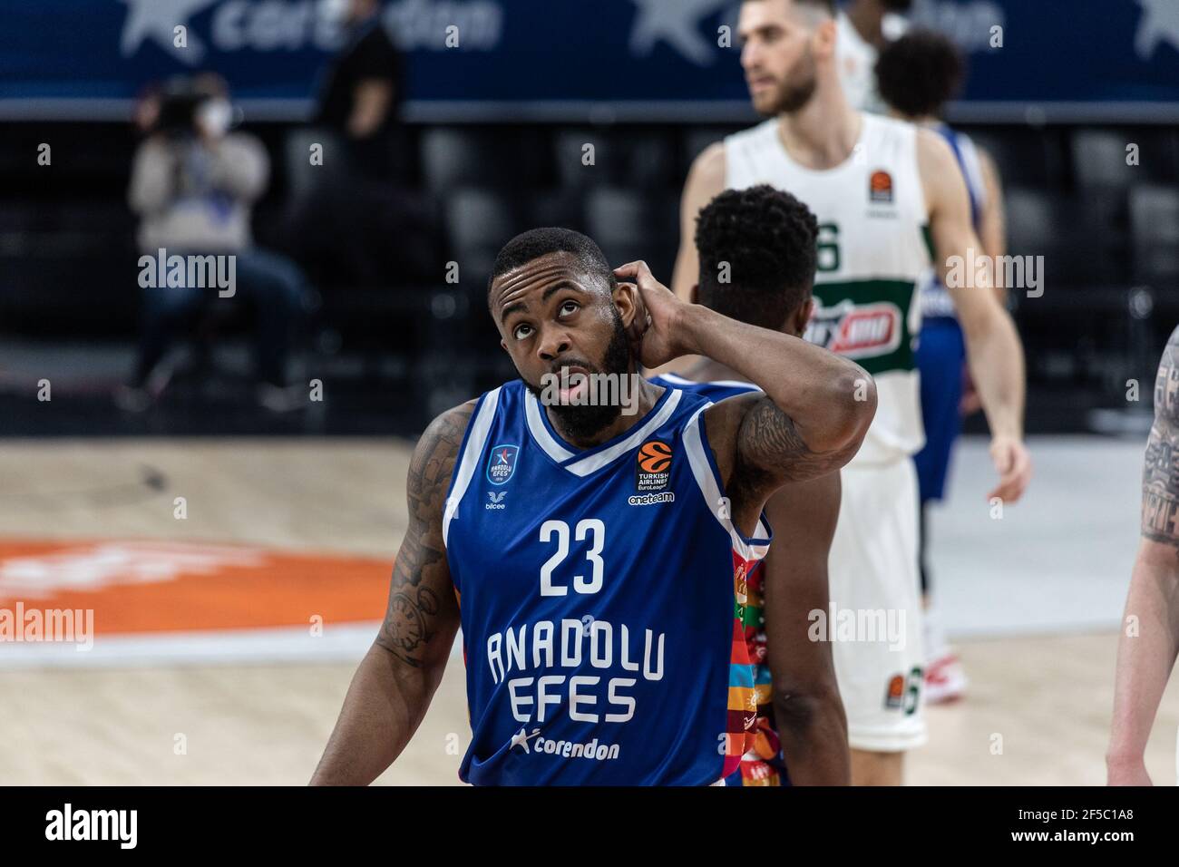 23 James Anderson of Anadolu Efes Istanbul plays against Panathinaikos OPAP  Athens in Round 31 of the 2020/2021 Turkish Airlines Euroleague Regular  Season at Sinan Erdem Sports Arena. (Final score; Anadolu Efes