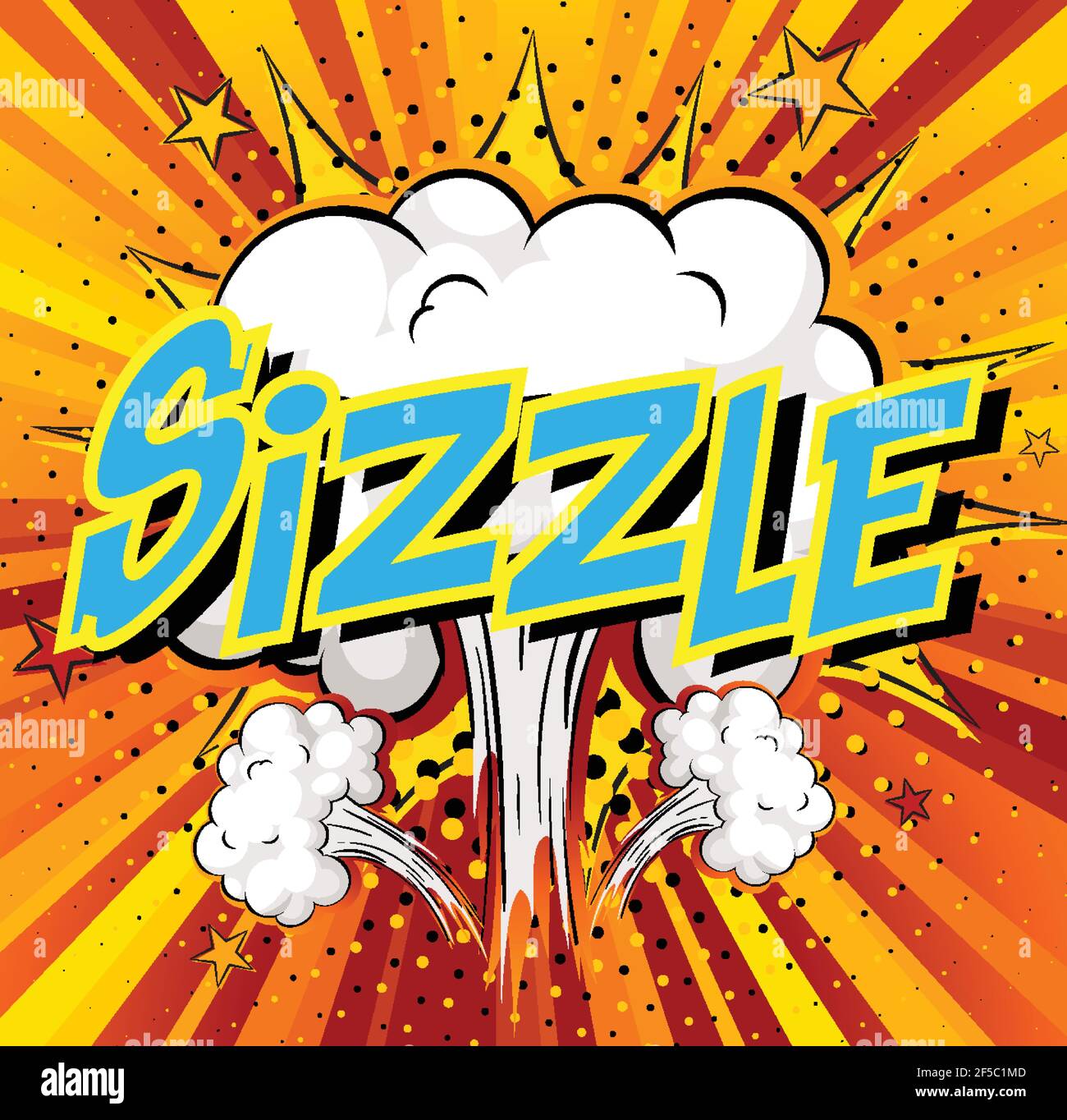 Word Sizzle on comic cloud explosion background illustration Stock ...